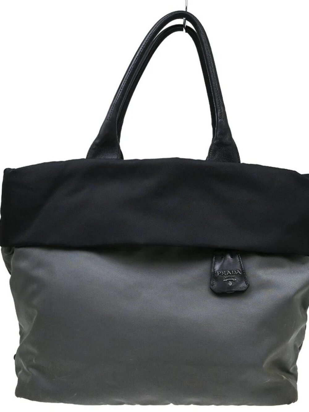 Prada Black Gray Nylon Tote Handbag